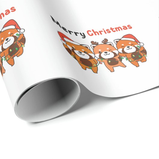 Red Panda-kerstrode Pandas Merry Kerstmis Cadeaupapier (Rol Hoek)