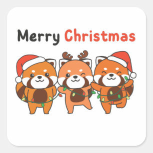 Red Panda-kerstrode Pandas Merry Kerstmis Vierkante Sticker