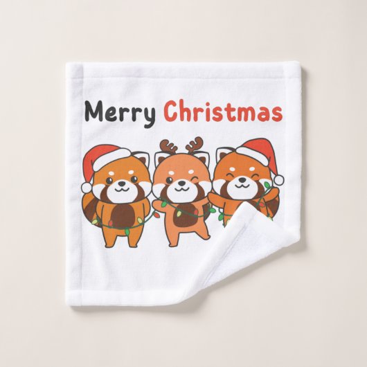 Red Panda-kerstrode Pandas Merry Kerstmis Washandje (Wasdoekje)
