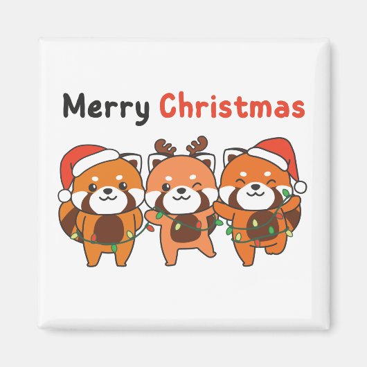 Red Panda Kerstrood Pandas Merry Kerstmis Mag Magneet (Voorkant)