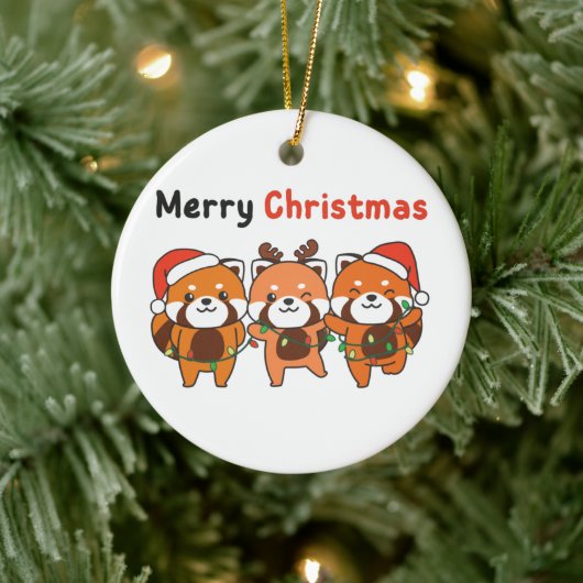 Red Panda-kerstrood pandas Merry-kerstrecer Keramisch Ornament (Boom)
