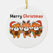 Red Panda-kerstrood pandas Merry-kerstrecer Keramisch Ornament (Voorkant)
