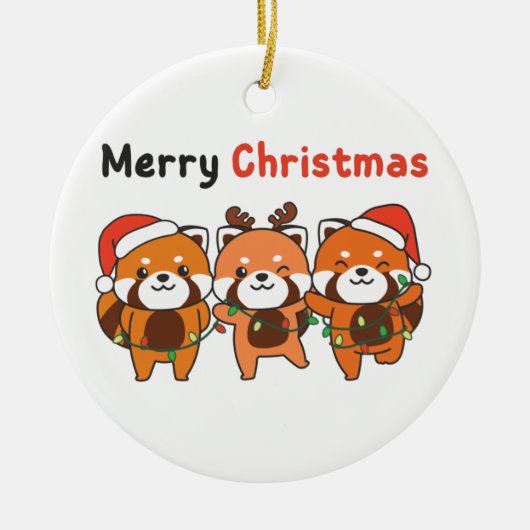 Red Panda-kerstrood pandas Merry-kerstrecer Keramisch Ornament (Voorkant)