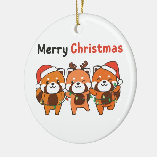 Red Panda-kerstrood pandas Merry-kerstrecer Keramisch Ornament (Links)