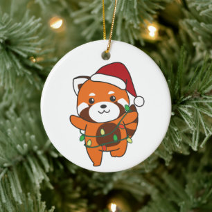 Red Panda Kerstwinter Rood Pandas Cera Keramisch Ornament