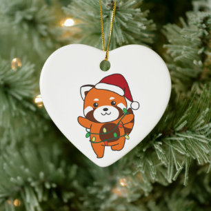 Red Panda Kerstwinter Rood Pandas Cera Keramisch Ornament