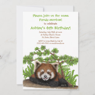 Red Panda Kids Birthday Party Invitation Kaart