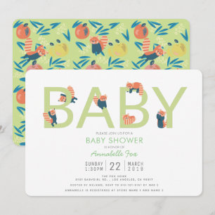 Red Panda Lime Green Baby shower Uitnodiging