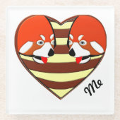 Red Panda Love hart Glazen Onderzetter (Voorkant)