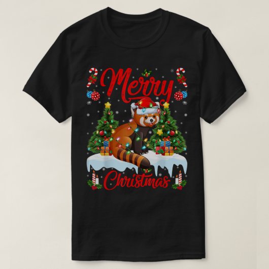 Red Panda Lover Xmas lichtend Santa Hat Red Panda T-shirt (Design voorkant)