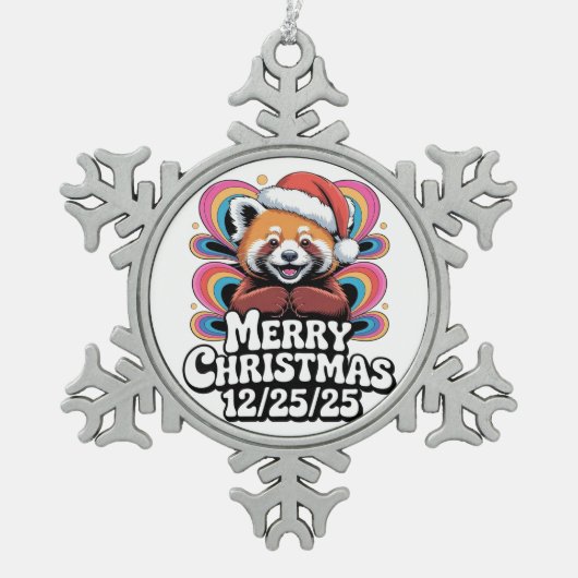 Red Panda Merry Christmas 12/25/25 Tin Sneeuwvlok Ornament (Voorkant)