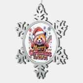 Red Panda Merry Christmas 12/25/25 Tin Sneeuwvlok Ornament (Rechts)