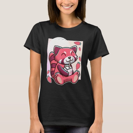 Red Panda met aardbeienmelk T-shirt (Voorkant)