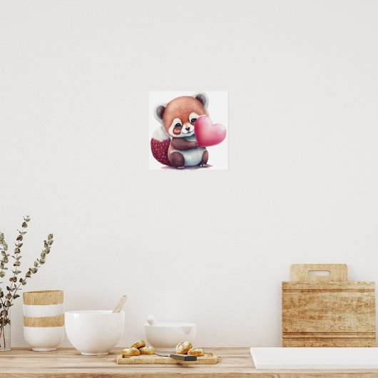 Red Panda met ballonvaardig hart. Poster (Keuken)