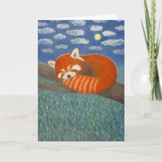 Red Panda met Moon Wenskaart Feestdagen Kaart (Voorkant)