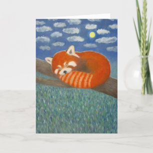 Red Panda met Moon Wenskaart Feestdagen Kaart