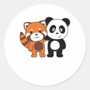 Red Panda met Panda-Dierenvrienden voor Ronde Sticker