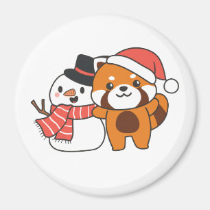 Red Panda met Snowman in de winter voor Kerstmis M Magneet