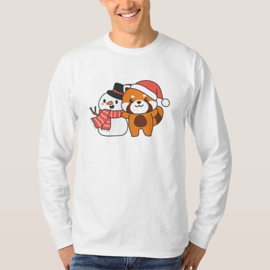 Red Panda met Snowman in de winter voor Kerstmis T-shirt (Voorkant)