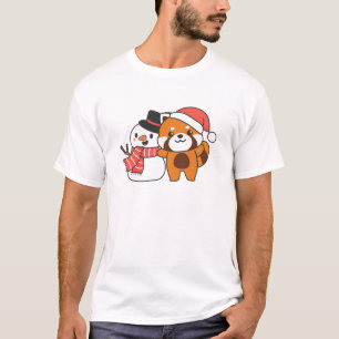 Red Panda met Snowman in de winter voor Kerstmis T-shirt