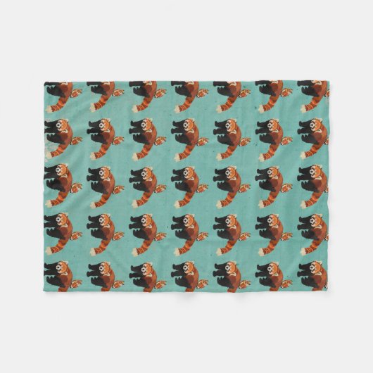 Red Panda & Owl Fleece Blanket (Voorkant (Horizontaal))