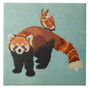 Red Panda & Owl Tile Tegeltje