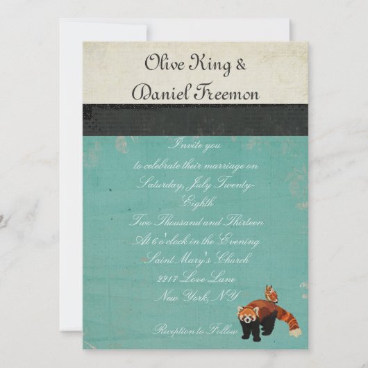 Red Panda & Owl Wedding Invitation Kaart (Voorkant)