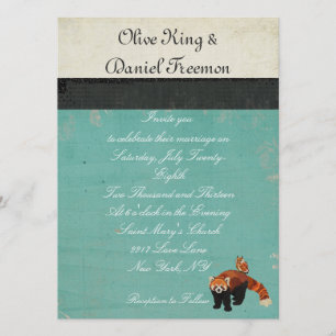 Red Panda & Owl Wedding Invitation Kaart