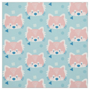 Red Panda Pattern Modern Blue Stof