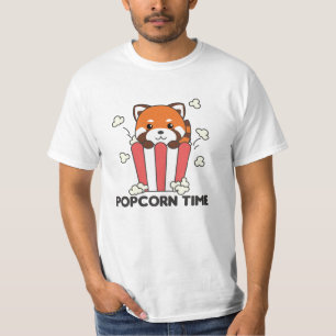 Red Panda Popcorn Time Funny Pun T-shirt