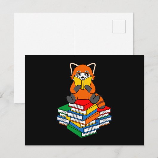 Red Panda Reading Books Cute Pet Animal Pandas Lov Aankondigingskaart (Voorkant / Achterkant)