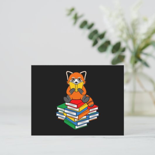 Red Panda Reading Books Cute Pet Animal Pandas Lov Aankondigingskaart (Staand voorkant)