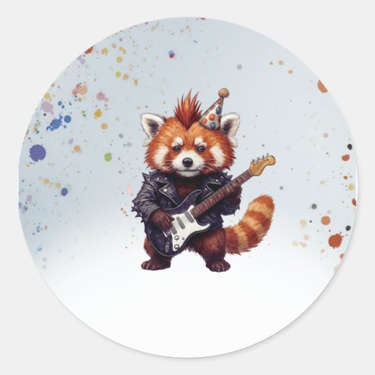 Red Panda Rocker Birthday Sticker (Voorkant)