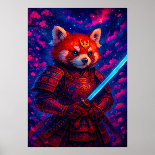 Red Panda Samurai met de gloeiende Katana Fantasy Poster (Voorkant)