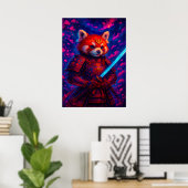 Red Panda Samurai met de gloeiende Katana Fantasy Poster (Thuiskantoor)