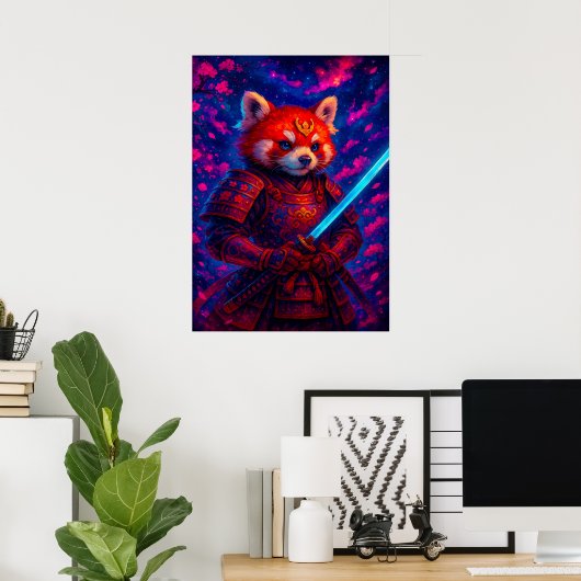 Red Panda Samurai met de gloeiende Katana Fantasy Poster (Thuiskantoor)