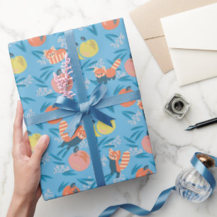 Red Panda Sky Blue Apple Patroonpapier Cadeaupapier