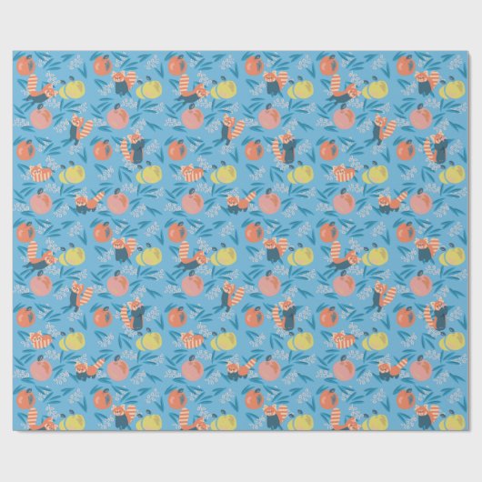 Red Panda Sky Blue Apple Patroonpapier Cadeaupapier (Vlak)
