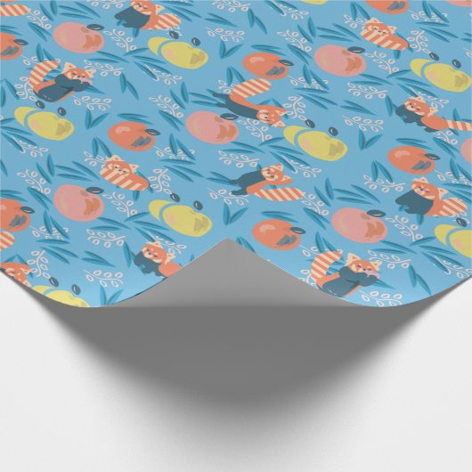 Red Panda Sky Blue Apple Patroonpapier Cadeaupapier (Hoek)