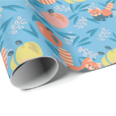 Red Panda Sky Blue Apple Patroonpapier Cadeaupapier (Rol Hoek)