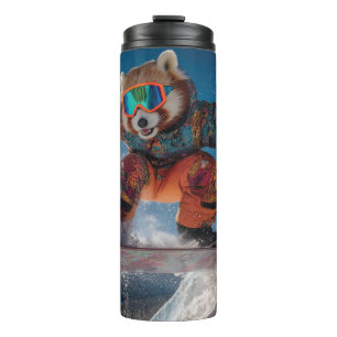 Red Panda Snowboarden in een kleurrijk sneeuwpak Thermosbeker