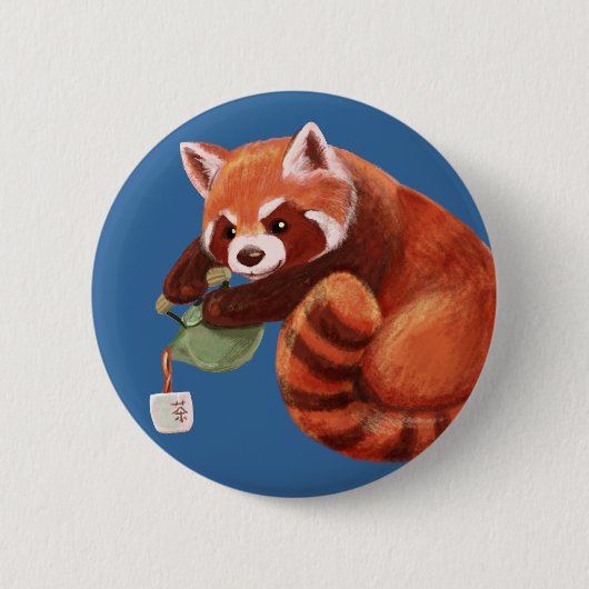 Red Panda Tea Time Ronde Button 5,7 Cm (Voorkant)