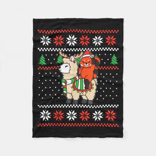 Red Panda Ugly Christmas Sweater Reindeer Llama Ri Fleece Deken (Voorkant)
