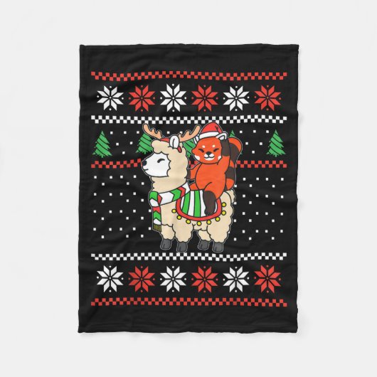 Red Panda Ugly Christmas Sweater Reindeer Llama Ri Fleece Deken (Voorkant)