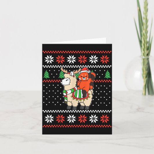 Red Panda Ugly Christmas Sweater Reindeer Llama Ri Kaart (Voorkant)