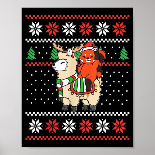Red Panda Ugly Christmas Sweater Reindeer Llama Ri Poster (Voorkant)