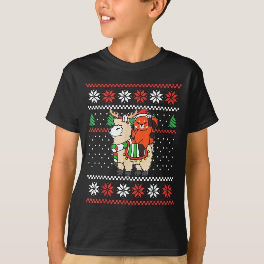 Red Panda Ugly Christmas Sweater Reindeer Llama Ri T-shirt (Voorkant)