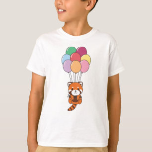 Red Panda vliegt op met kleurrijke ballonnen T-shirt
