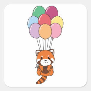 Red Panda vliegt op met kleurrijke ballonnen Vierkante Sticker