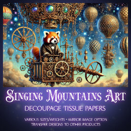 Red Panda Whimsical Steampunk Adventure Decoupage Tissuepapier